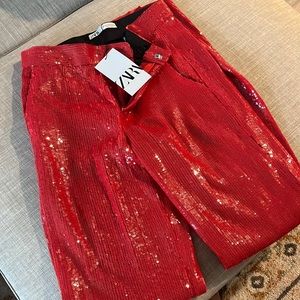 Zara Red Sequin Pant